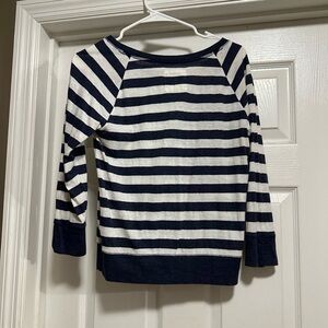 Hollister Navy and Cream Striped Sweater